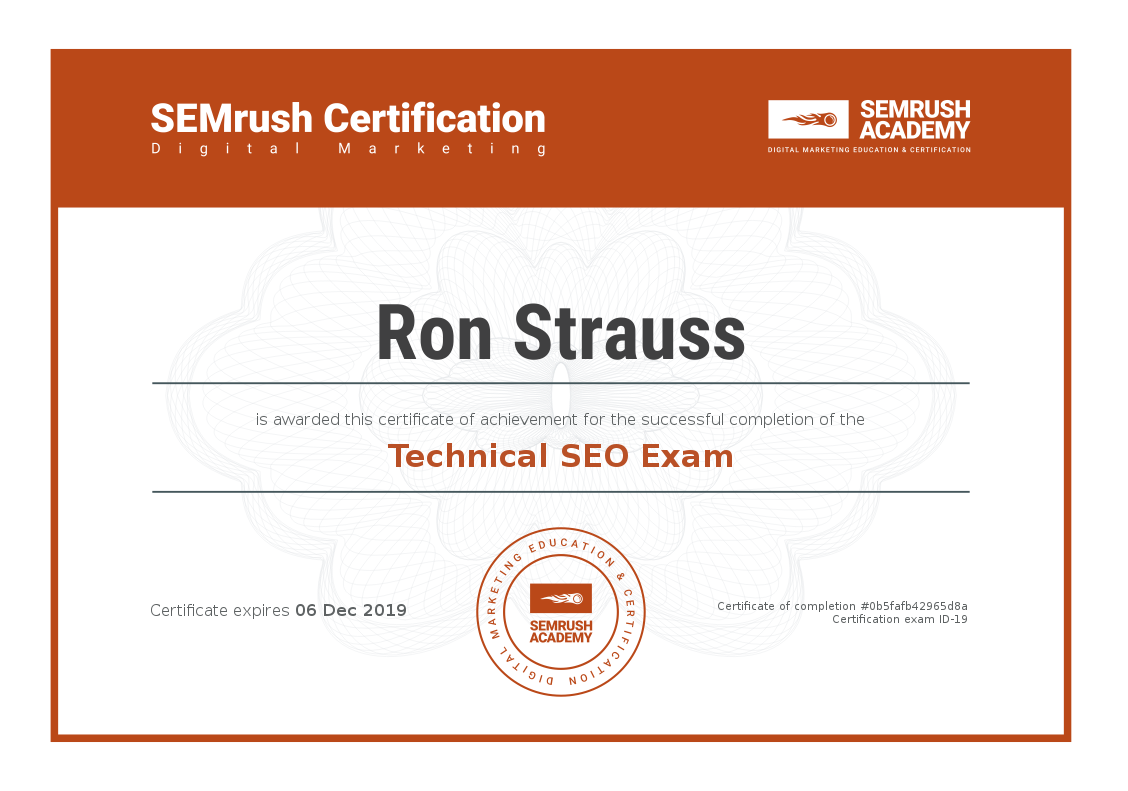 SEMrush Certificate For Technical SEO